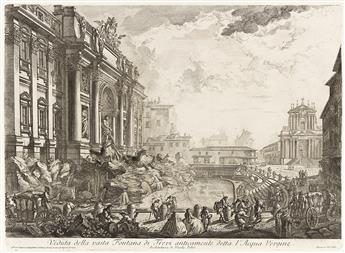 GIOVANNI B. PIRANESI Two etchings of the Fontana de Trevi from the Vedute di Roma.